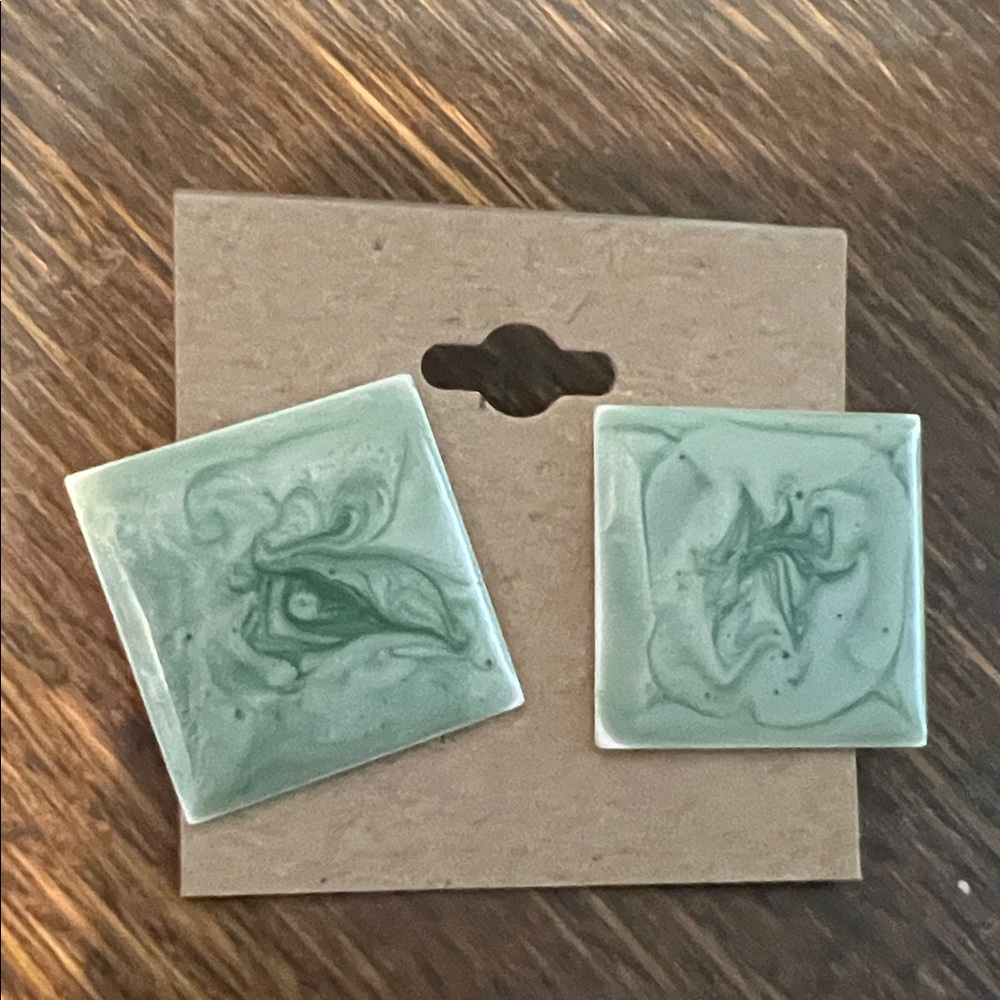 Green Square Ceramic Earrings 1 inch by 1 inch